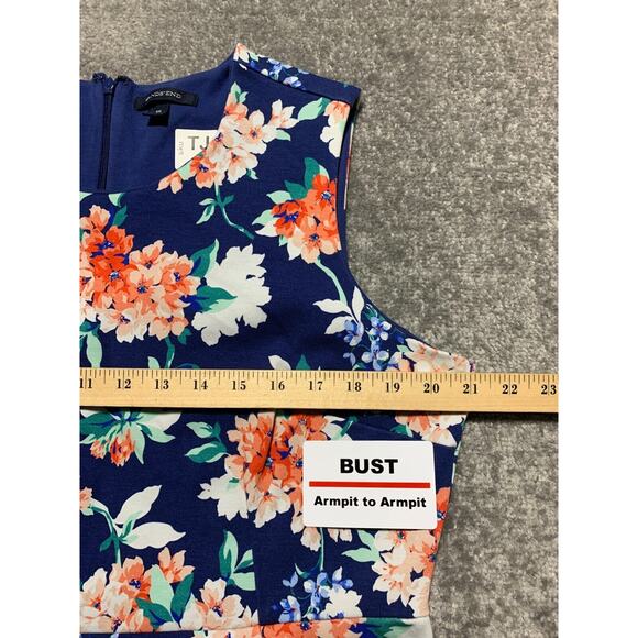 Lands' End Tank Dress Women Size 18 Blue Ponte Floral‎ Back Zip Stretch Pockets - Picture 11 of 13